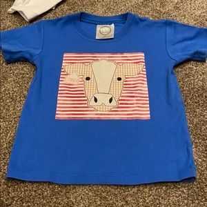 Blue short sleeve shirt with cow